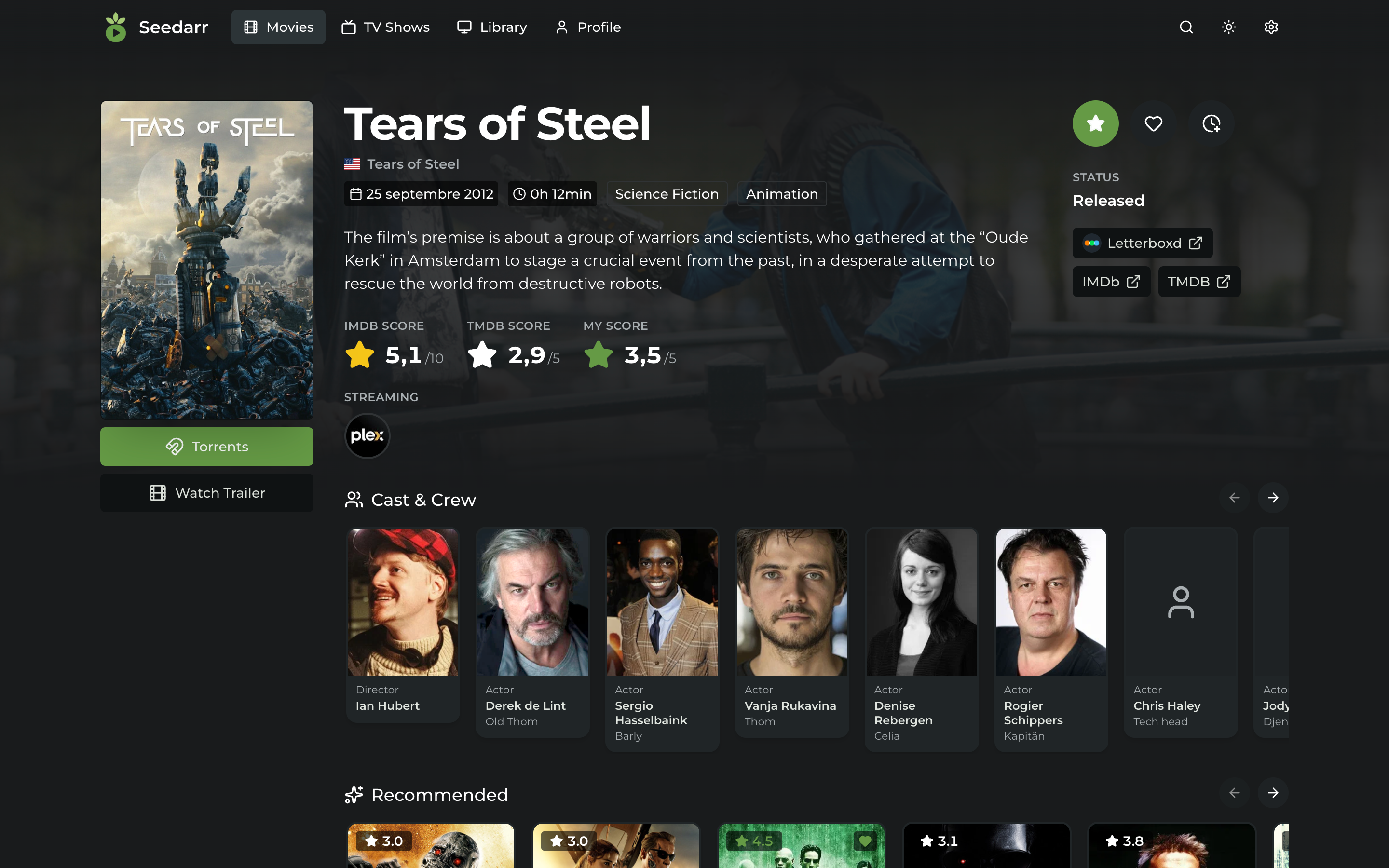 Seedarr movie details with ratings, trailer, and cast